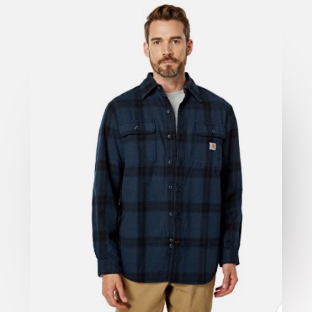 Carhartt Men’s Flannel Navy Blue Plaid Loose Fit | NWOT